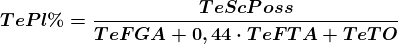 \boldsymbol{TePl\%=\frac{TeScPoss}{TeFGA+0,44\cdot TeFTA+TeTO}}